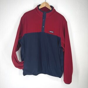 Lands End Mens Red Navy Colorblock Fleece Quarter Snap Pullover Large Gorpcore